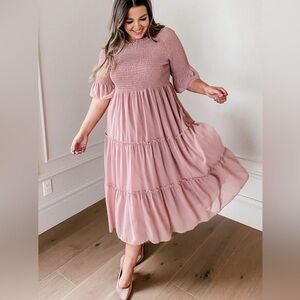 Jessakae Wandering Willoughby Tiered Dress | 5XL | Dusty Mauve Pink